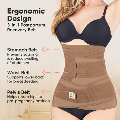 3 in 1 Postpartum Belly Support Recovery Wrap – Postpartum Belly Band, After Birth Brace, Slimming Girdles, Body Shaper Waist Shapewear,Post Surgery Pregnancy Belly Support Band (Warm Tan, M/L)
