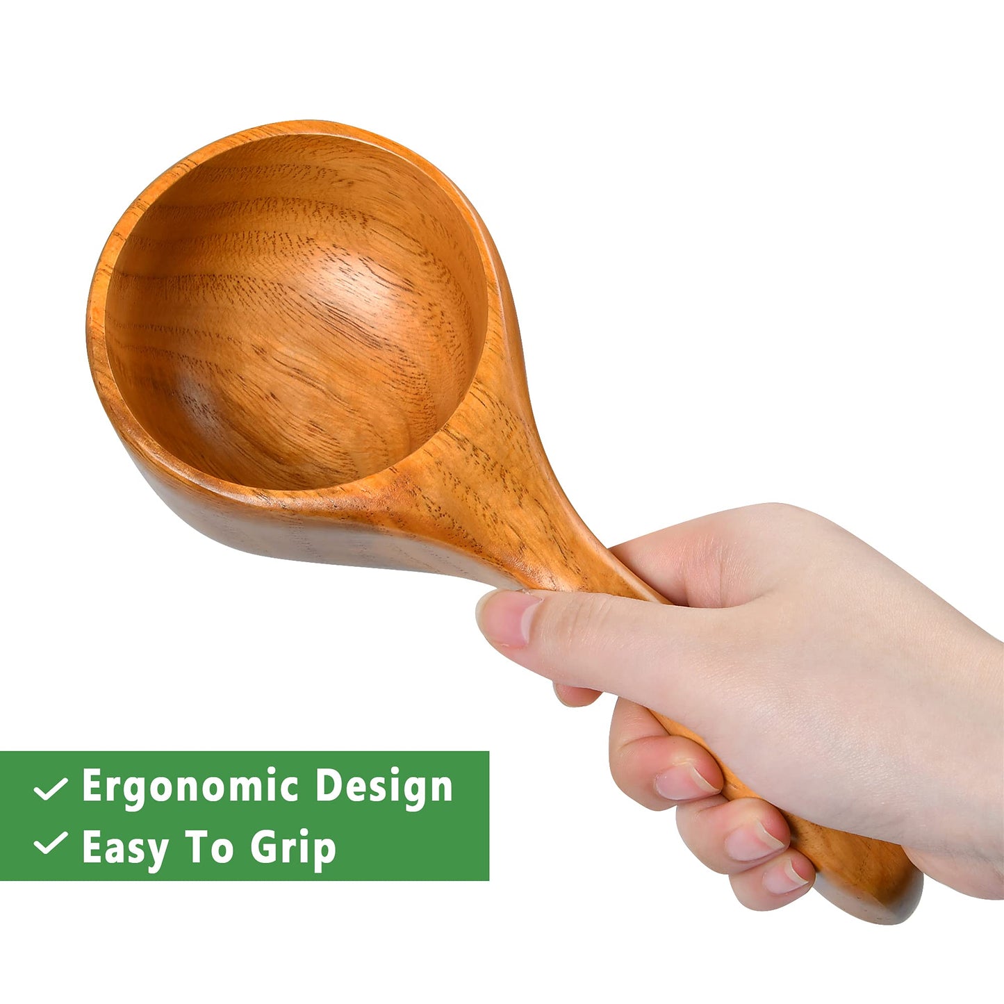 Aemygo 2 Pack Wooden Scoop Ladle for Kitchen, 8.5 Inch Large Solid Wood Kitchen Rice Scoop Multipurpose Bath Salt Scoop for Serving Flour, Beans, Water, Canister