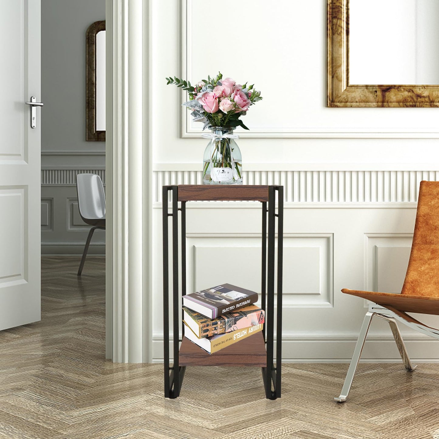 fusehome 22 inch Plant Stand Table, 2 Tier Plant Shelves Indoor Flower Pots Stand Holder Modern Corner Plant Stand Rack Shelves Square Plant Tables for Office Living Room, Balcony,Brown