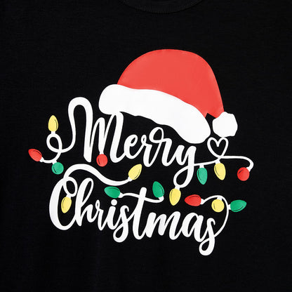 IFFEI Christmas Pajamas for Family Letter Print Matching Holiday PJ's Sets with Short Sleeve Tee and Pants Loungewear Men M Black Red