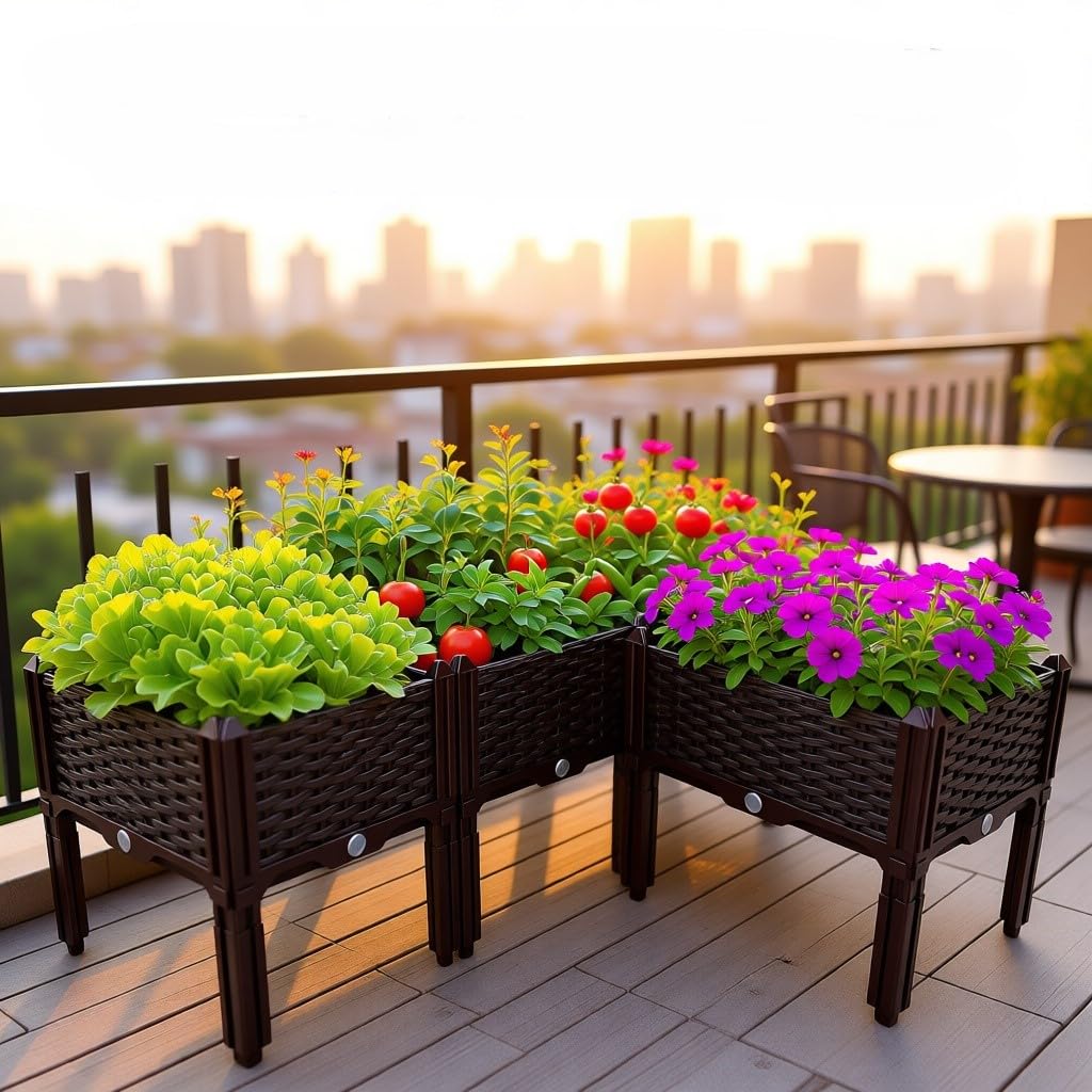 SJXHRFXY 4-Tier Raised Garden Bed, Elevated Planter Box with Legs, Outdoor Garden Planter for Vegetables, Herbs, Flowers - Easy Assembly, Drainage Holes, Brown