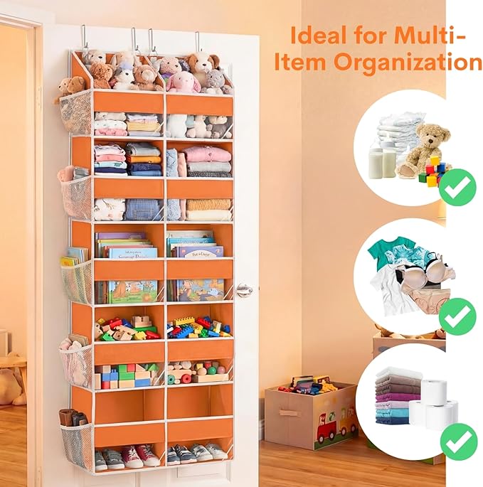 Over The Door Organizer 5 Tiers, Extra Large Behind Door Storage of 10