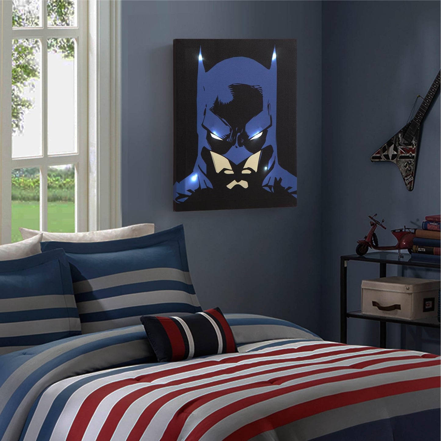 Idea Nuova Batman LED Wall Art,11.5"x15.75" Children's Hanging Décor, Light-Up Artwork for Kids' Rooms