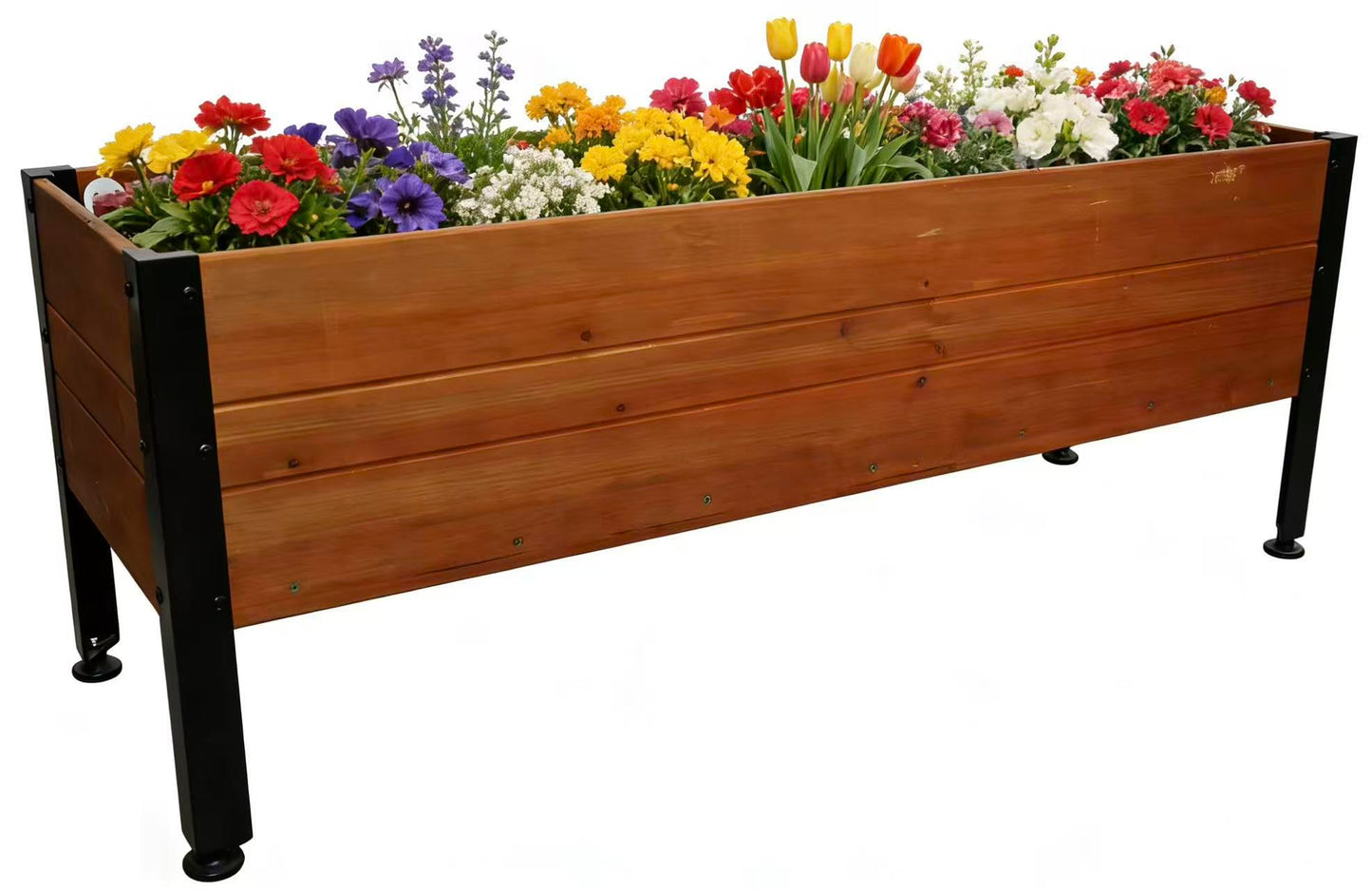 Borsynium Wooden Rectangular Flower Box with Low-Iron Legs, Planting Bed for Flowers and Vegetables, Suitable for Garden and Balcony. Dimensions:39.37 * 13.9 * 12.5 inches