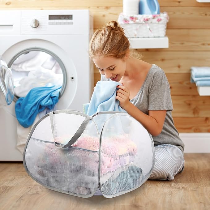 Collapsible Laundry Baskets, 90L Large Foldable Laundry Basket, Durable Mesh