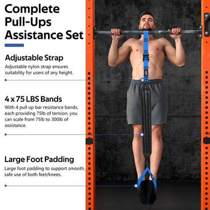Pull Up Assistance Bands, Heavy Duty Resistance Bands for Pull Up Bar, Pull Up Assist Band with Feet Rest, Pull Up Assist Band Strength Training Workout Equipment, Height Adjustable