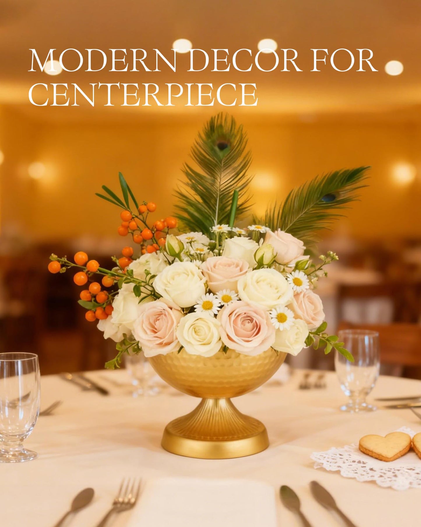 AURABEE Gold Compote Vase Set of 4, Pedestal Gold Vases for Centerpieces Metal Urn Flower Pot Vase Pack, Electroplated Rust-Proof Compote Pedestal Vases for Wedding Centerpieces- 5.9 Inches