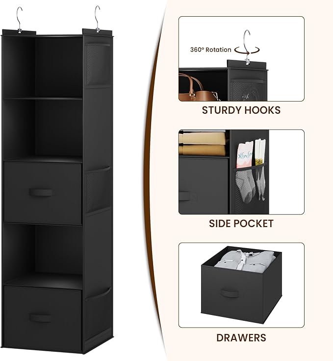 YOUDENOVA Hanging Closet Organizer, 5 Tier Hanging Closet Shelves