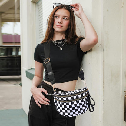 Nylon Crossbody Bags Bum Bag for Women Large Sling Bag Purse with Adjustable Strap（Black）