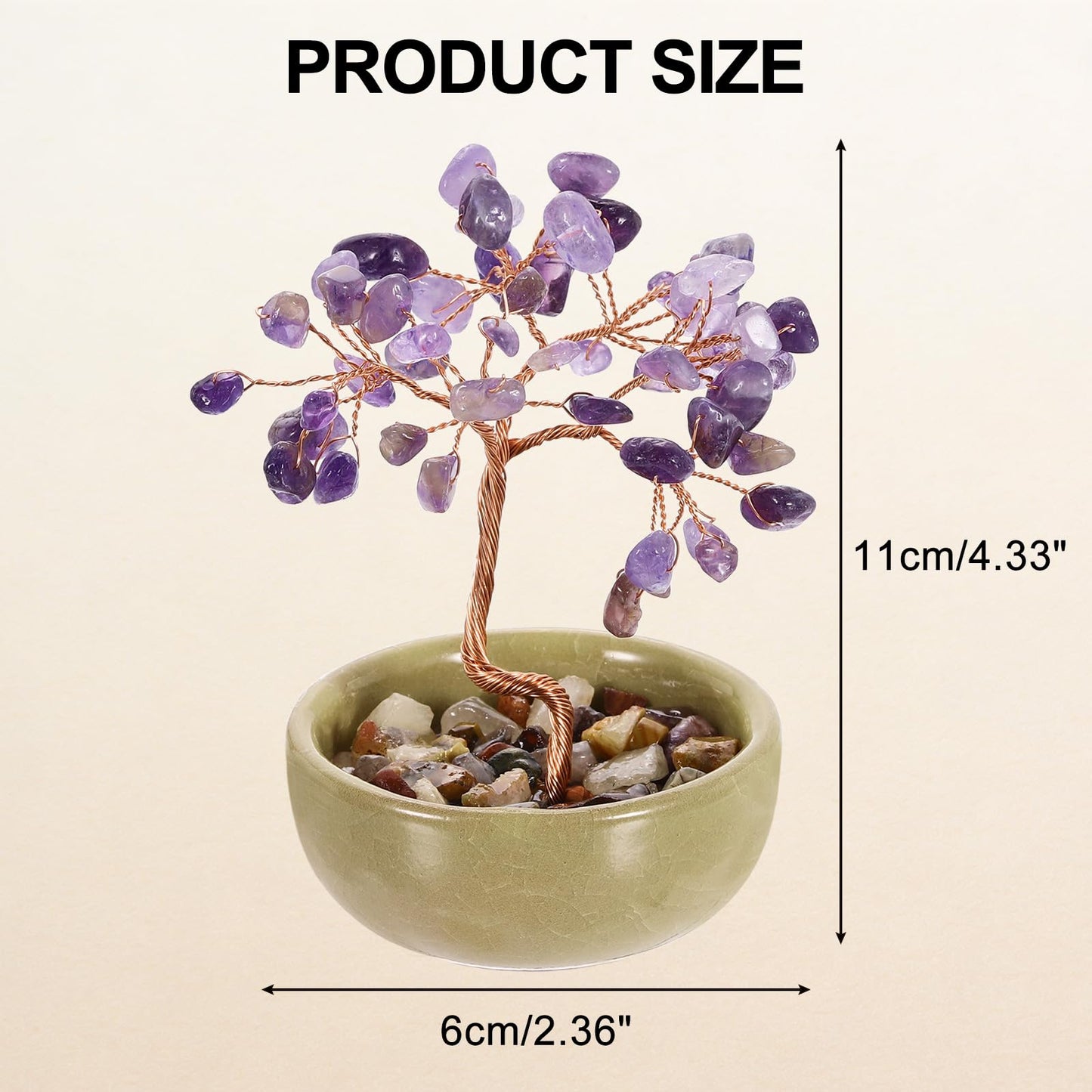 MECCANIXITY 7 Chakra Crystal Tree of Life, Natural Amethyst Gemstone Tree Handmade Feng Shui Bonsai with Agate Base for Positive Energy, Good Luck, Home Office Decor (4x2.4Inch Purple)