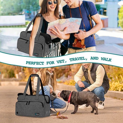 PetAmi Small Dog Purse Carrier, Soft-Sided Pet Carrier Bag with Pockets, Portable Medium Dog Puppy Large Cat Travel Handbag Tote, Airline Approved Breathable Mesh, Poop Dispenser Sherpa Bed, Dark Gray