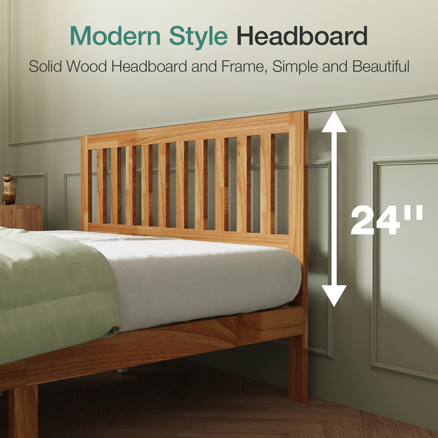 Novilla Queen Bed Frame with Headboard, Solid Wood Bed Frame Foundation with Wood Slat Support, No Box Spring Needed, Easy Assembly, Oak