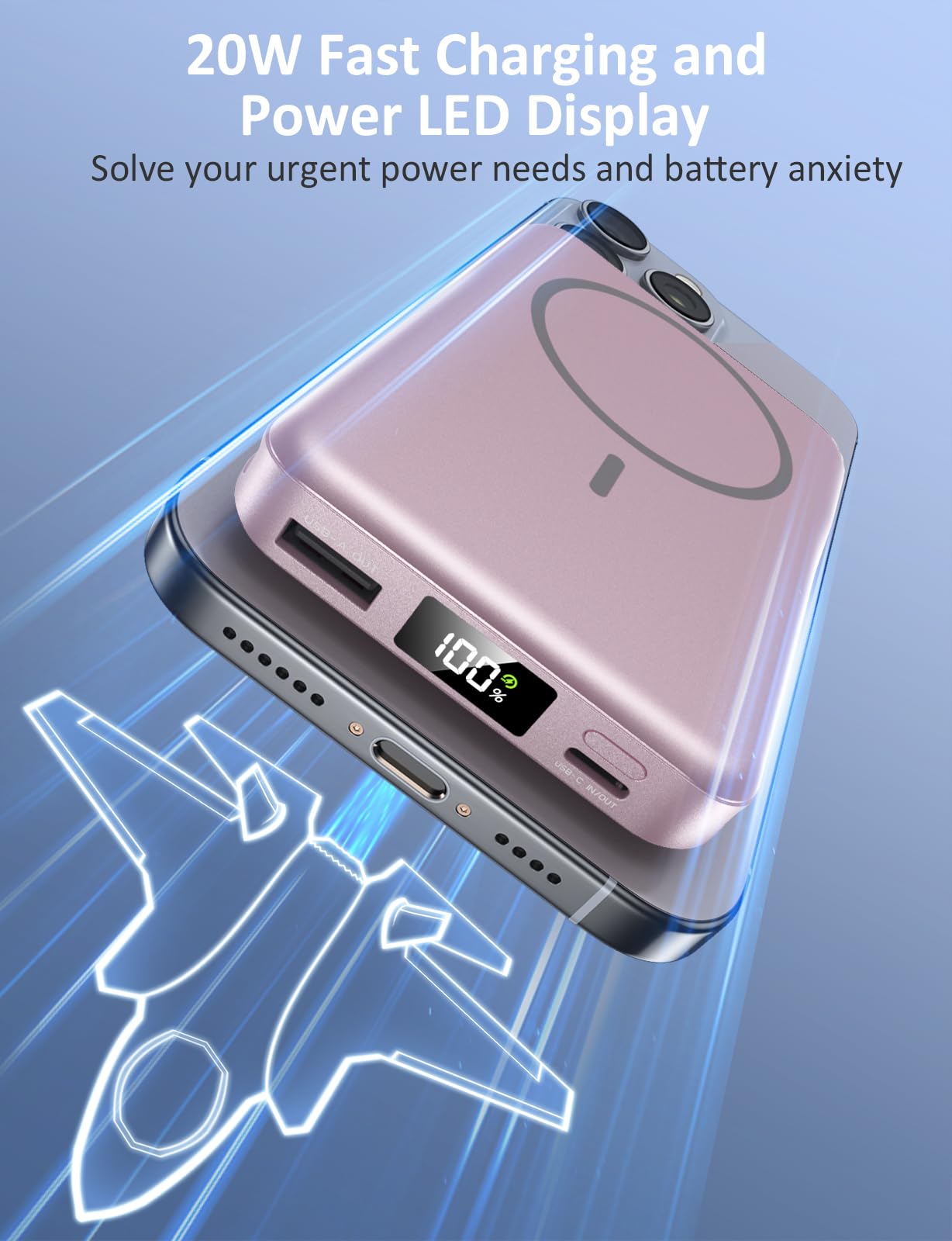 Magnetic Portable Charger, 10000mAh Power Bank, 5 in 1 Portable Charger with Built in Cable, 20W Fast Charging for Magsafe Battery Pack Compatible with iPhone 17/16/15/14/13/12 Pro/Pro Max Series