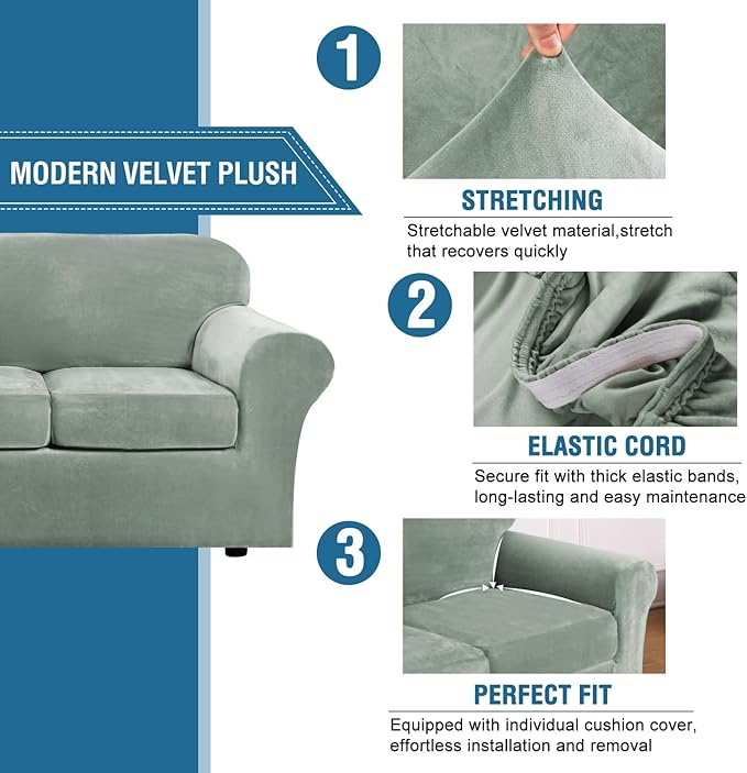 H.VERSAILTEX Modern Velvet Plush 4 Piece High Stretch Sofa Slipcover Sofa Cover