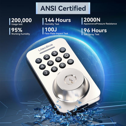 Ulecoce Fingerprint Keypad Deadbolt with Handle Set, Keyless Entry Door Lock, Door Locks for Front Door Lock Set, App Control, Auto Locking, Easy to Install, Satin Nickel