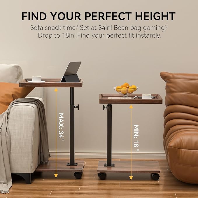 C Table End Table Adjustable Height, 360°Swivel TV Tray Table
