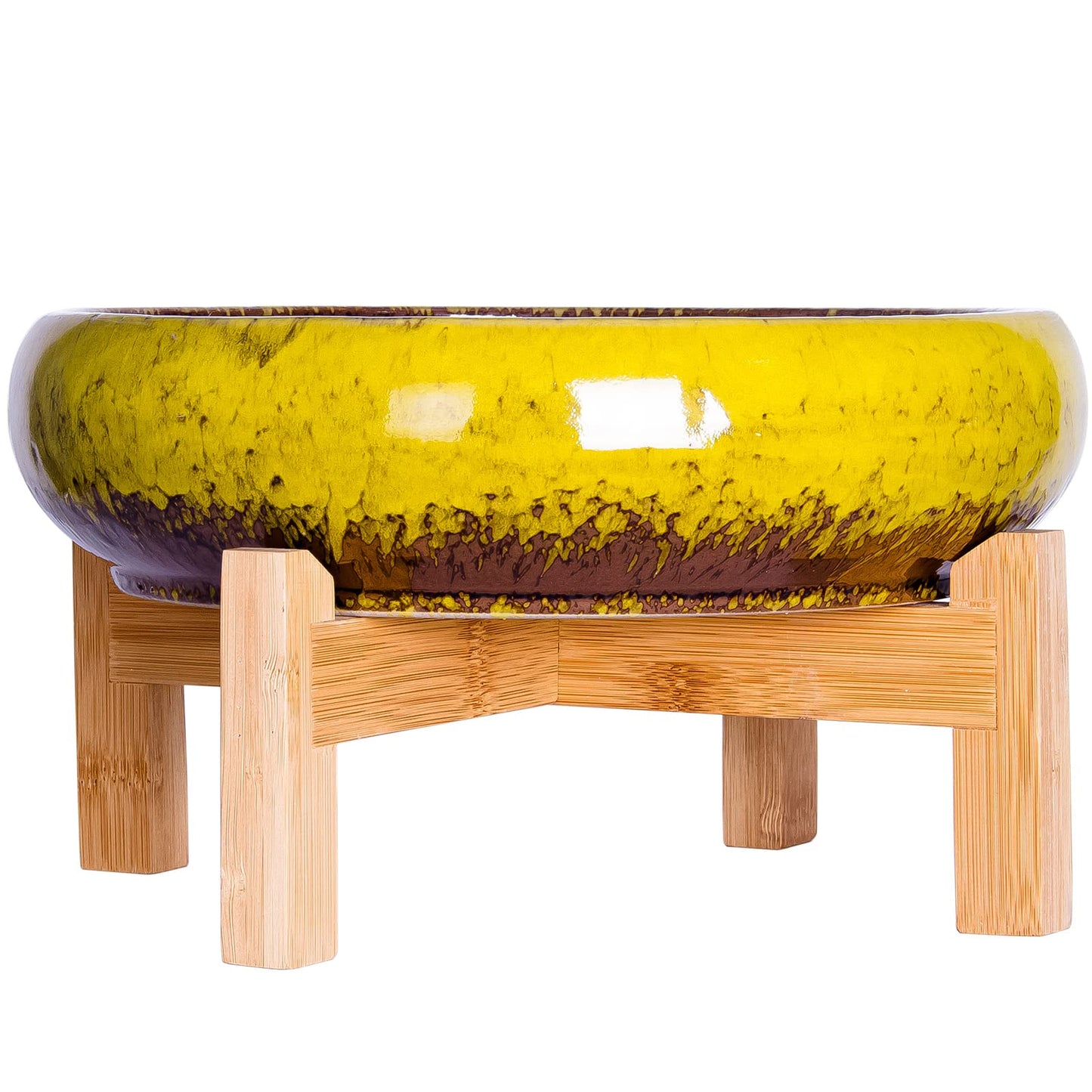 ARTKETTY Succulent Pots - 10 Inch Ceramic Bonsai Pots with Drainage Stand, Large Shallow Planters for Indoor Plants Glazed Cactus Flower Planter Container Bowl