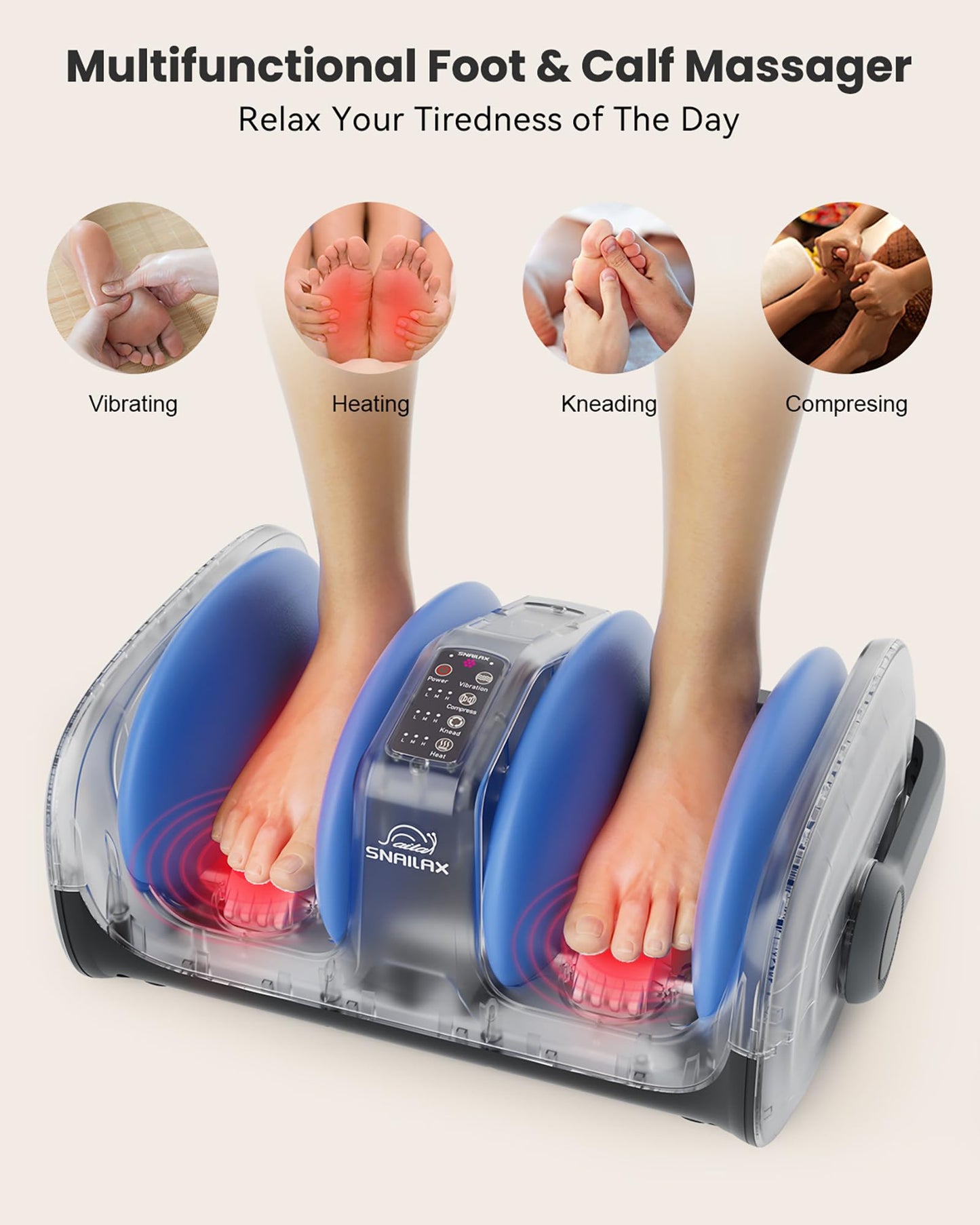 Snailax Foot Massager with Heat, Shiatsu Feet and Calf Massager Machine for Plantar Fasciitis, Neuropathy, Improve Circulation, Foot Leg Massager, Gifts(Without Remote Control)