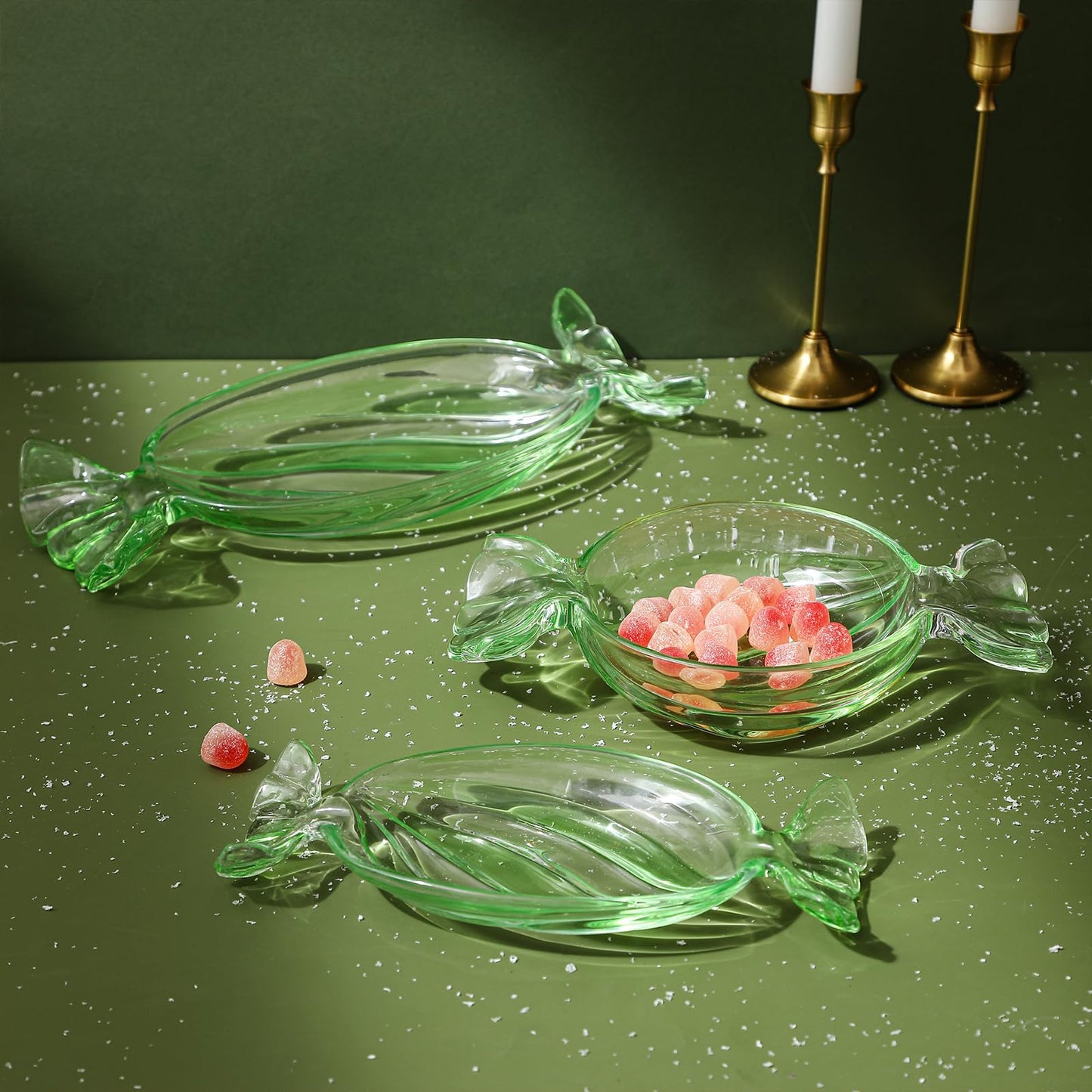 USmagically Christmas Candy Glass Plate, Christmas Theme Serving Tray for Holiday Desserts, Cookies & Candy Display, Festive Party Bowl, Green Xmas Decorations Small