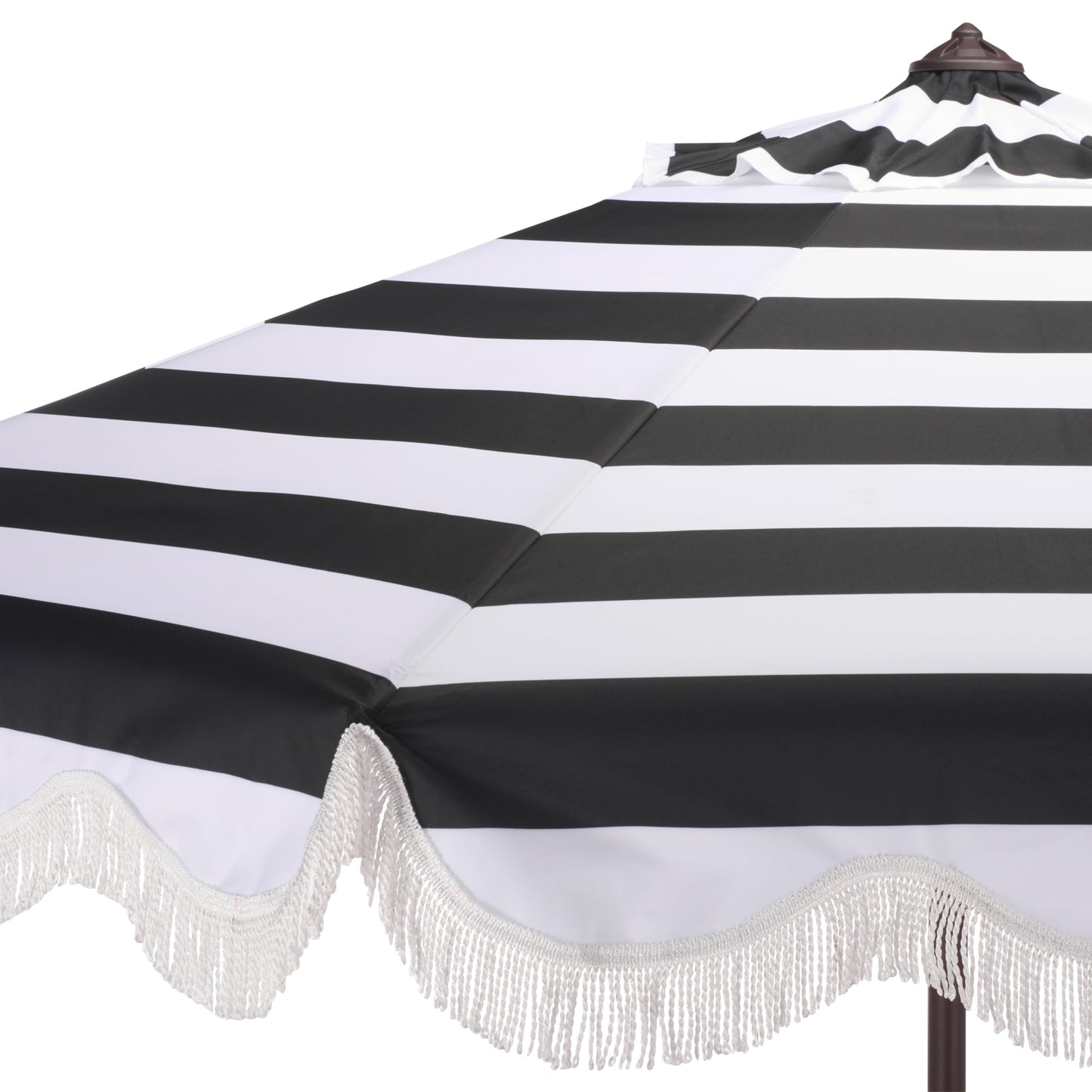 SAFAVIEH Outdoor Patio Furniture Collection – Lucerna 9 Ft Crank Patio Umbrella, Black Stripe & Brown Pole, Market Umbrella with Crank Lift (PAT8015A)