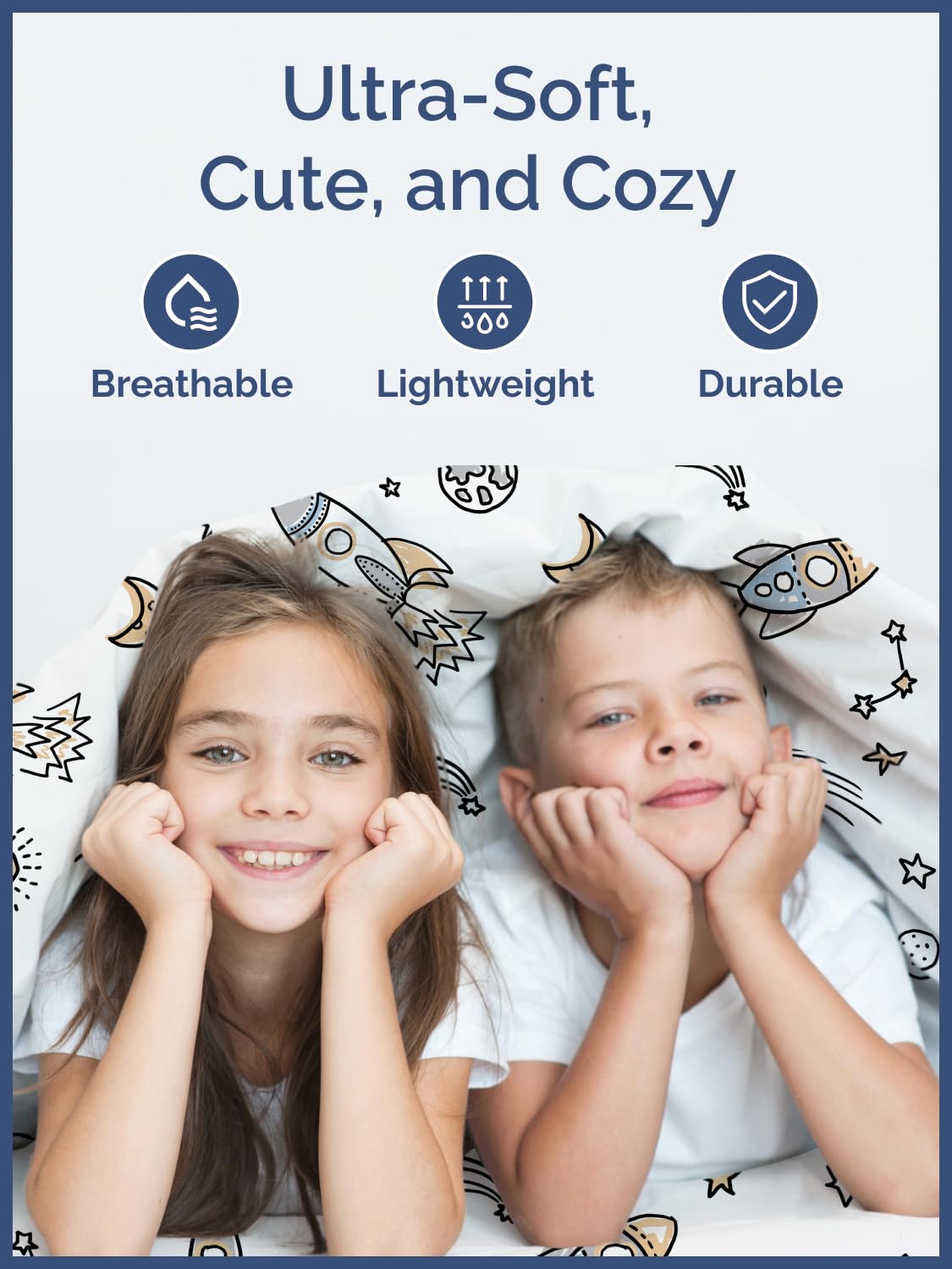 Kids Twin Size Bed Sheet Set - 3 Piece Kids Loft Bed Sheets - Space Galaxy Theme bedding - Soft, Cute - Breathable and Machine Washable - Spaceship Rocket Bed Set for Boys, Girls, Teens and Toddlers