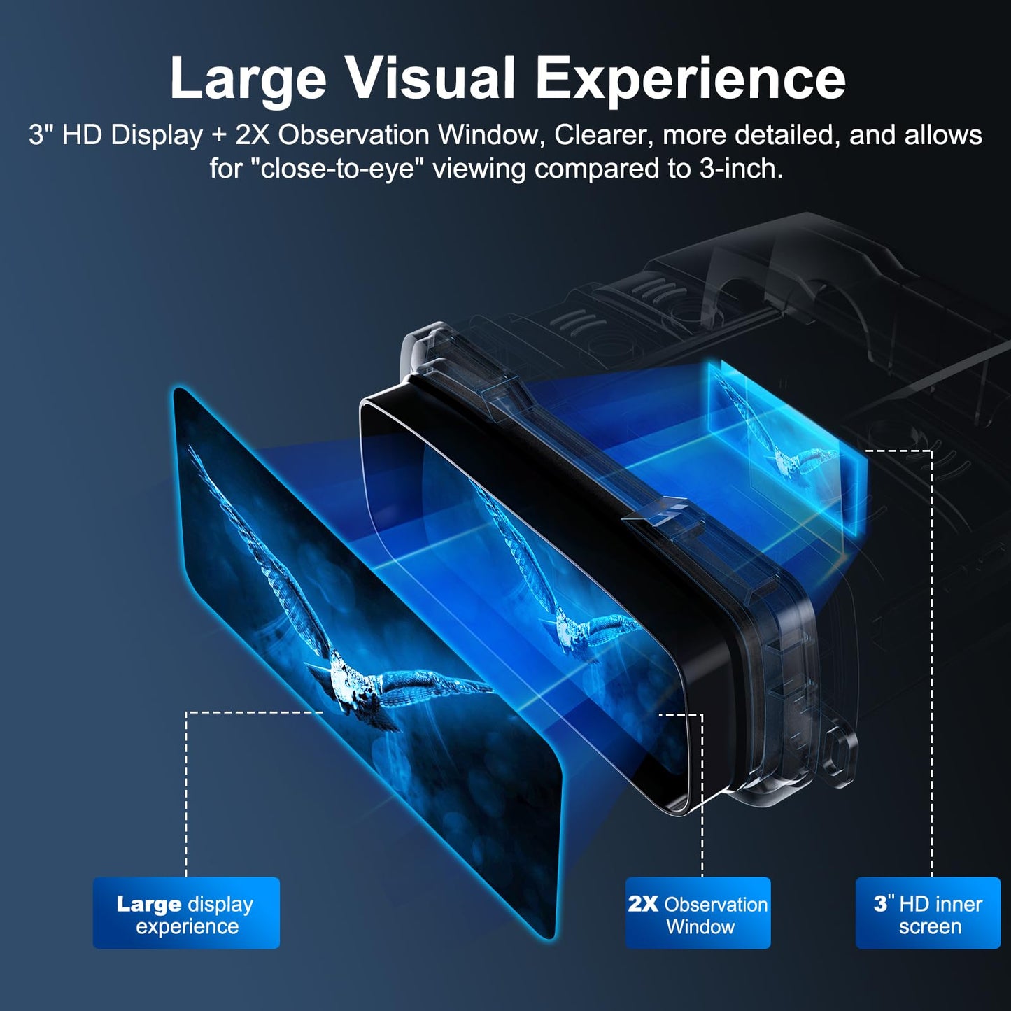 VABSCE Night Vision Goggles, True 4K Night Vision Binoculars, Built-in Powerful Focusable IR, 6000mAh Rechargeable Battery, Super Large Display, Long Viewing Range, Free 64GB Card (Carbon Black)