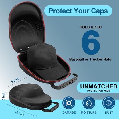 Glamgen Hard Hat Case for Baseball Caps,Hat Carrier Travel Case with 1 Pack Black Baseball Cap and Adjustable Shoulder Strap, Hat Organizer Holder Bag for 6 Baseball Caps for Women and Men - Black