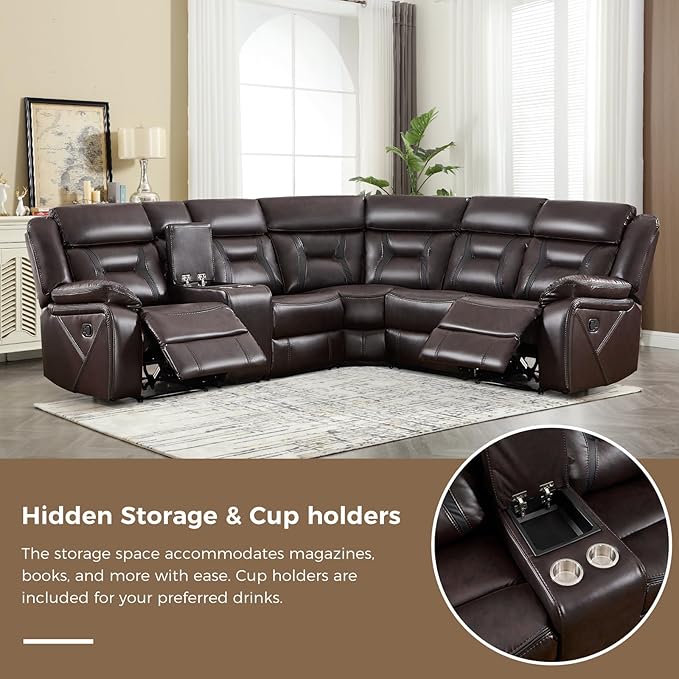 EBELLO Faux Leather Reclining Sectional Sofa Set