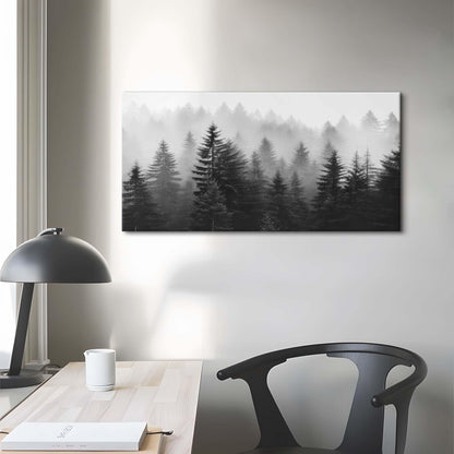 WALLSUP DECOR Misty Forest Canvas Wall Art: Black and White Pine Tree Picture Foggy Mountain Painting Modern Nature Landscape Artwork Prints for Bedroom Living Room Home Office