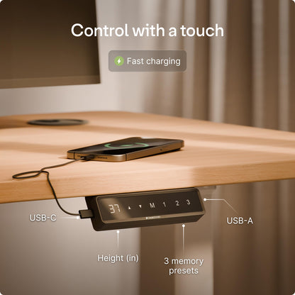 Desktronic Height Adjustable Standing Desk Frame — Ergonomic Sit Stand Desk Frame, Electric Dual Motors 353 lbs, USB & USB-C Charging, Wobble-Free, Touchscreen, 3 Memory Presets, Anti-Collision