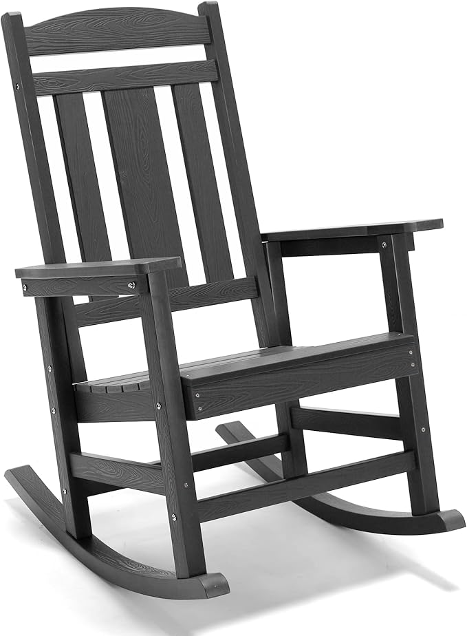 LUE BONA Outdoor Rocking Chairs Set of 4, Weather Resistant HDPS Poly Rocker Chairs, 350lb Heavy Duty, Oversized Porch Rocker for Adult, High Back Smooth Rocking Chairs for Outdoor & Indoor, Gray
