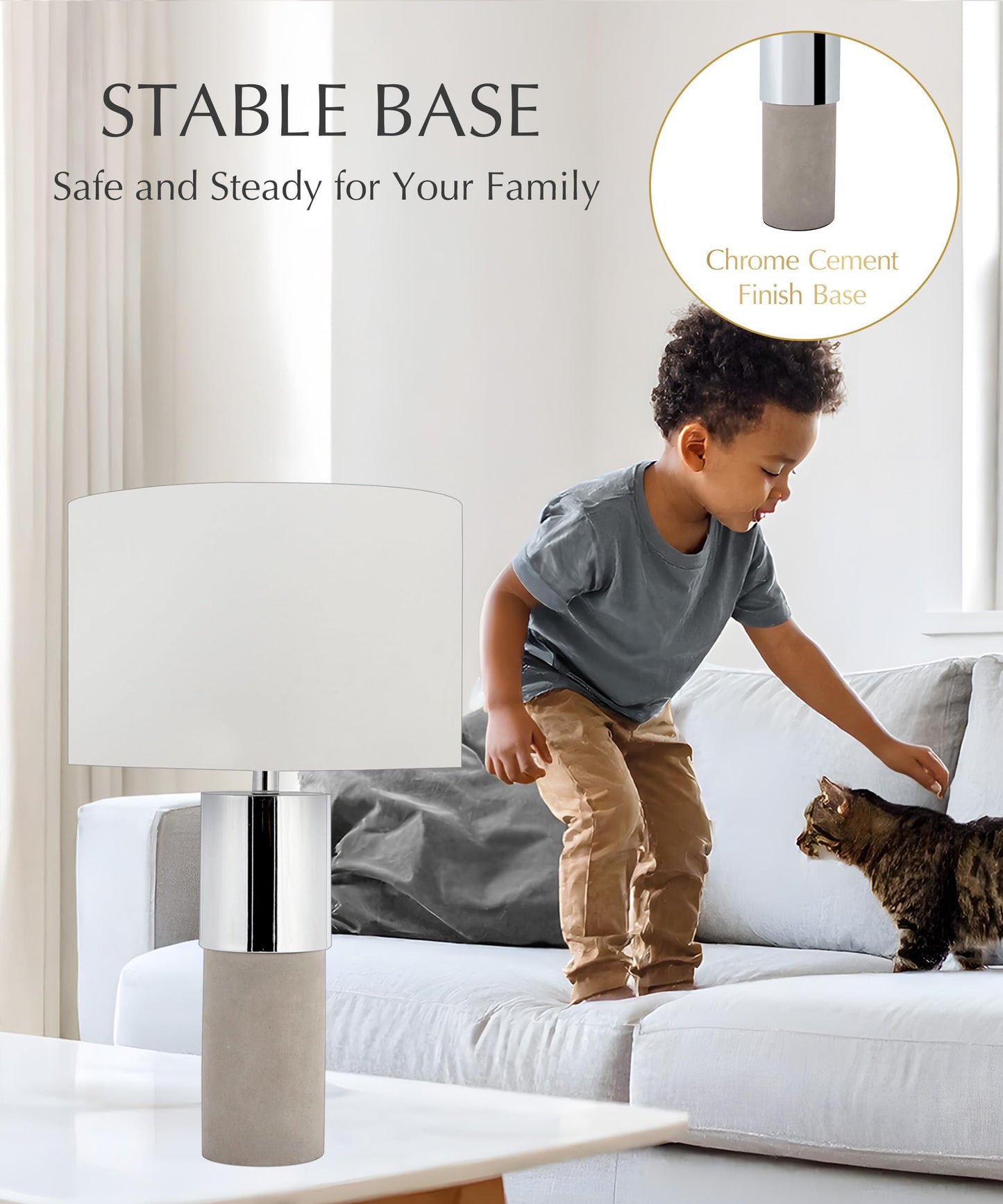 HarvestLand 22” Sole Cement Table Lamp – Table Lamps for Living Room & Bedside Lamps, Modern Stone Bedroom Lamp for Nightstand, Large Living Room Lamp Home Decor
