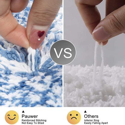 Pauwer Fluffy Bath Mat Sets 3 Piece Washable, Microfiber Non Slip Washable Bath and Pedestal Mat Sets Water Absorbent Bathroom Floor Carpet Rug Shower Rug, Blue