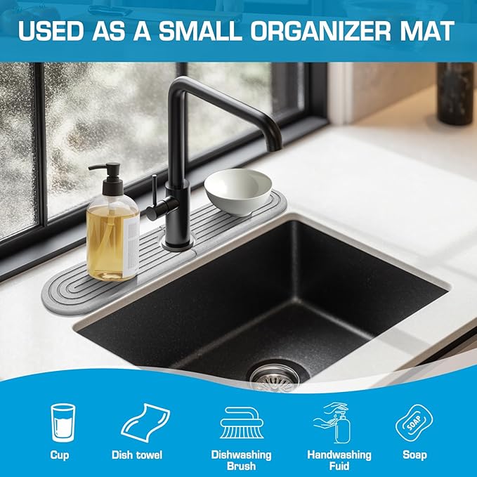 Light Gray-Oval 15.7"Diatomite Kitchen Faucet Mat Stone Sink Tray-Quick Drying
