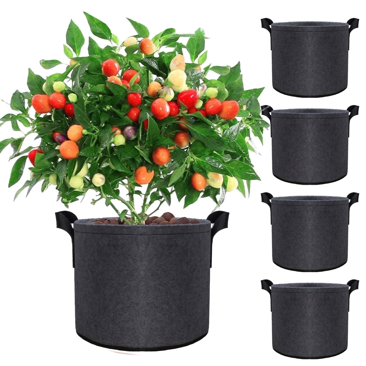 5 Pack 15 Gallon Extra Large Grow Bags -Thickened Non-Woven Fabric Plant Pots for Fruit Trees, Shrubs, Vegetables & Big Plants -Sturdy Nylon Handles Reusable Outdoor Indoor bucket planter container