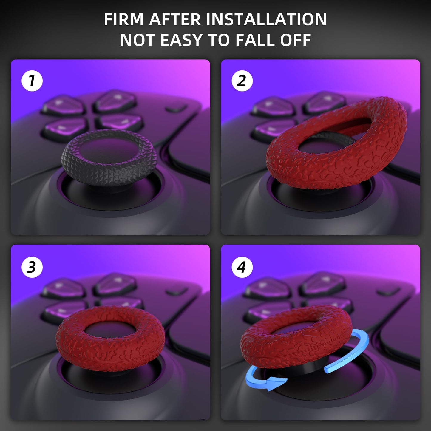 PlayVital 3 Pairs Donut Design Silicone Thumbstick Rings for ps5/4, for Xbox Series X/S, for Xbox One/Elite Series 2 Core, for Switch Pro, Universal Anti Slip Thumb Grips Rings - Red & Blue & Purple