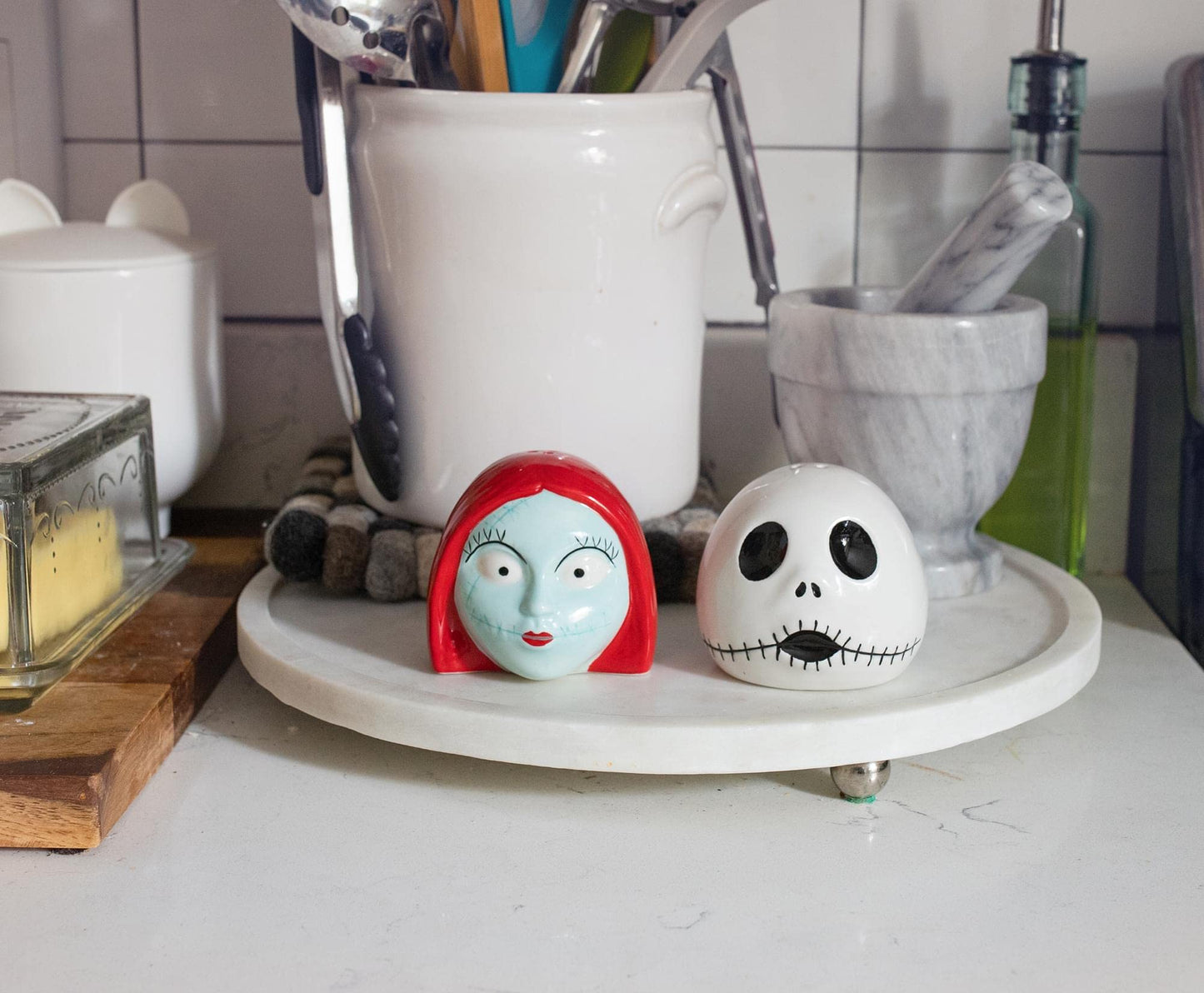 Disney The Nightmare Before Christmas Jack and Sally Ceramic Salt and Pepper Shakers, Set of 2 | Spice Dispenser Storage Canisters