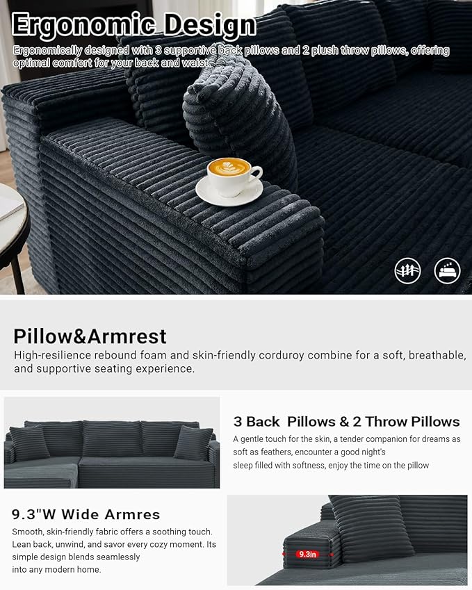 105 Inch Cloud Sectional Couch, Modern Modular Sectional Sofa