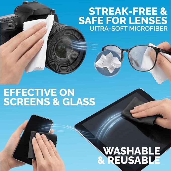 Microfiber Cleaning Cloths 6 Pack – 6x7 Inch Lint‑Free Lens & Screen Cleaner –