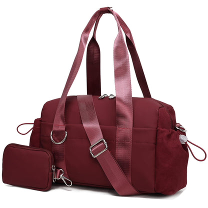 ERTUNA Everyday Mini Gym Bag for Women 2.0, Small Tote with Zipper Compartment Waterproof Travel Duffle Cute Handbag Workout Carry On with Removeable Shoulder Strap & Coin Wallet Easy to Clean-Wine