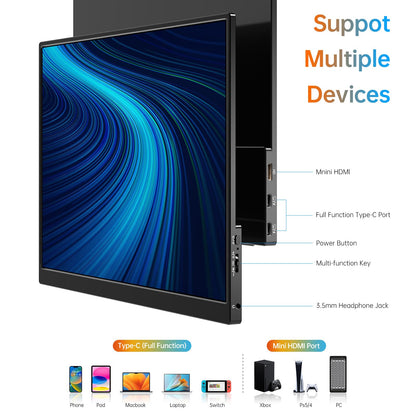 VILVA Portable-Monitor-for-Laptop - 15.6'' 1080P FHD IPS Display USB-C HDMI Portable Monitor for Laptop with Cover and Speakers External Monitor for Laptop/PC/Mac/Phone/Xbox Switch/PS4/