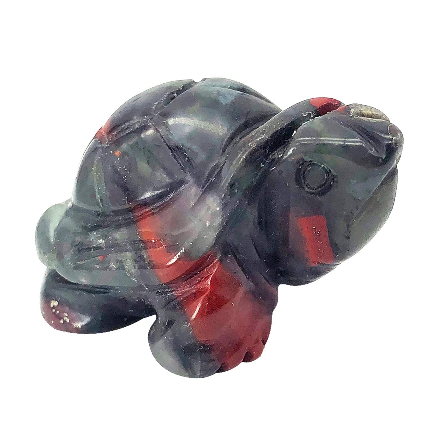 Fekuar Africa Bloodstone Stone Turtle Statue, Hand Carved Tortoise Animal Collectible Sculpture Fengshui Healing Crystal 1.5"(40mm)
