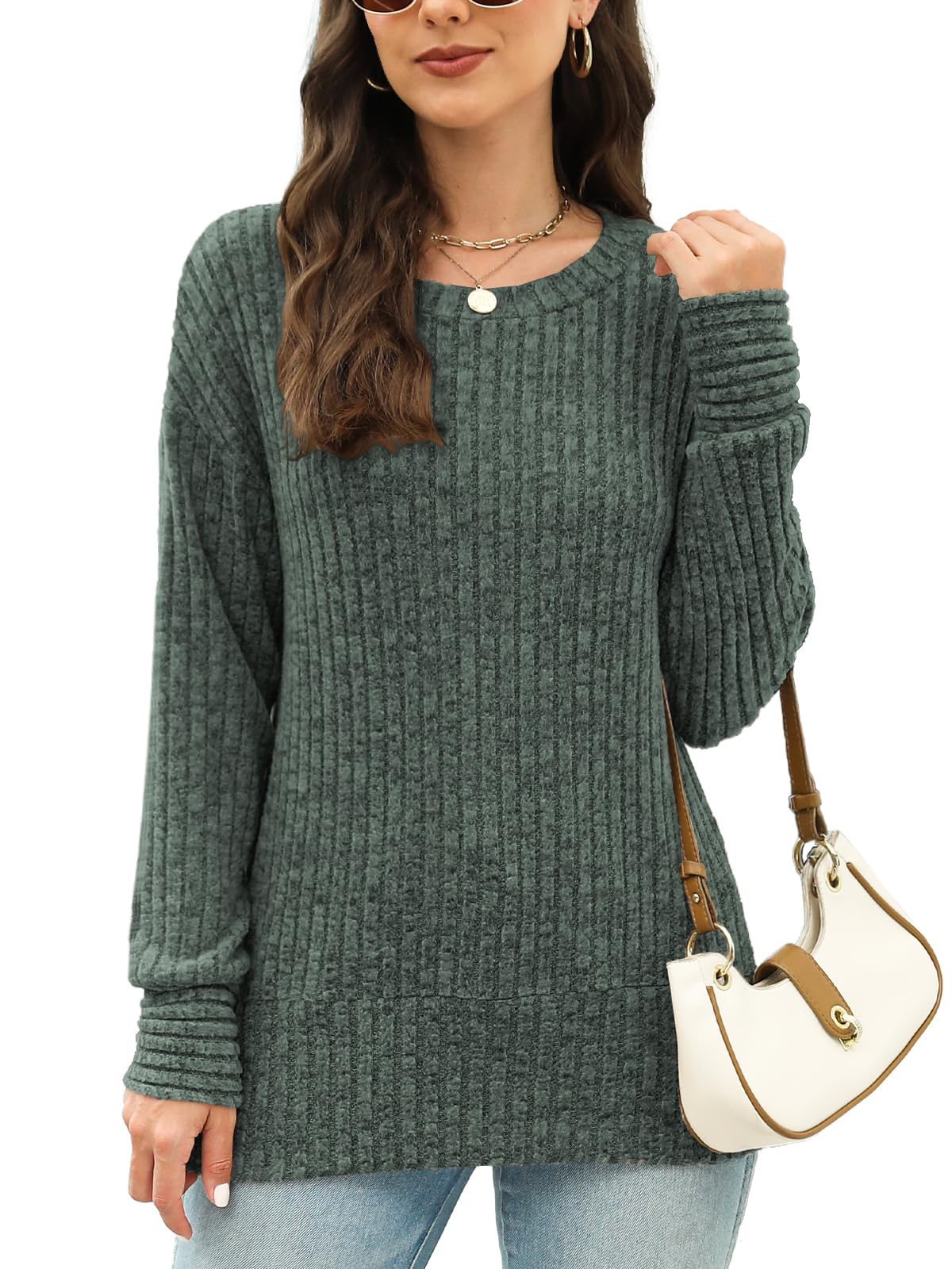 JomeDesign Sweaters for Women Long Sleeve Shirts Crew Neck Sweatshirt Lightweight Casual Tunic Tops