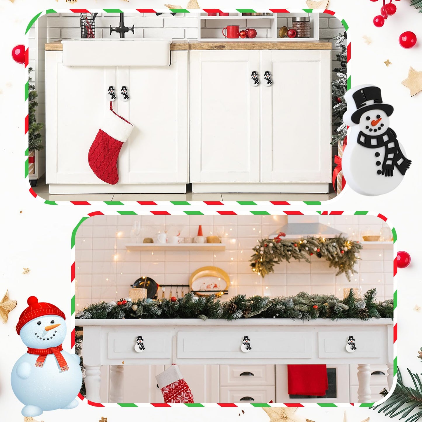 Moxweyeni 12 Pieces Christmas Cabinet Knobs for Kitchen Snowman Knobs Silicone Hand Cabinet Knob Cover Christmas Decorative Drawer Pulls for Xmas Winter Kitchen Home Party Decorations