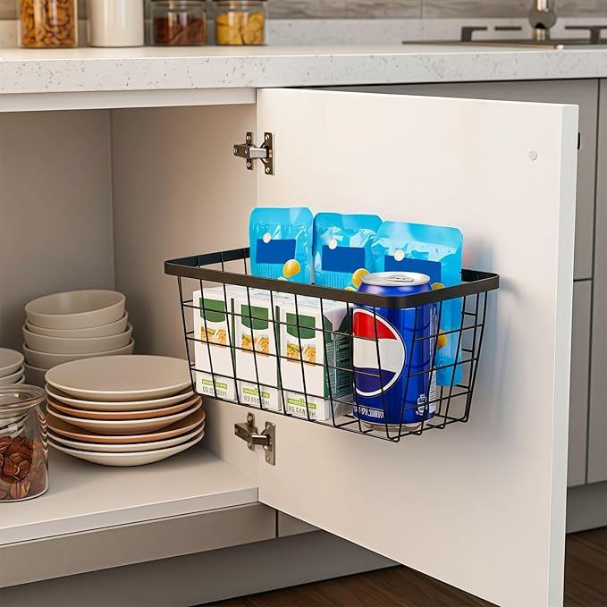 4 set Hanging Wall Basket Organizer, Over the Cabinet Door Wire Baskets