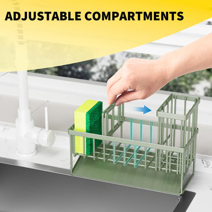Cisily Kitchen Sink Caddy Organzier with High Brush Holder, Sponge Holder for Sink, 304 Rustproof Stainless, Kitchen Countertop Soap Dispenser Organizer, Kitchen Decor and Accessories