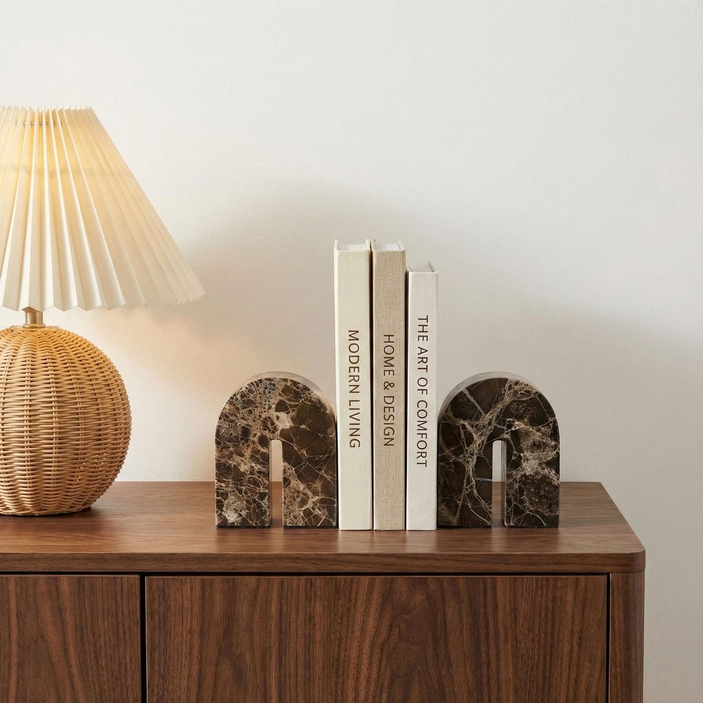 Natural Marble Bookends for Shelves,Unique Brown Arched Book Ends, Office bookends for Heavy Books, Set of 2,Heavy Duty (Brown)
