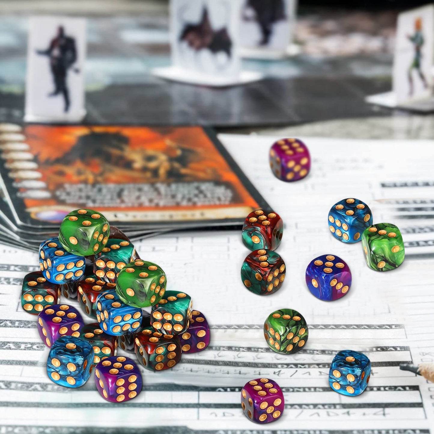 TecUnite 25 Pieces Colored Dice 6 Sided Dice Set, 6 Sided Standard Dices with Black Drawstring Storage Bag for Board Games, Parties, Math Learning, Classroom(Mix Color,6 Sides)