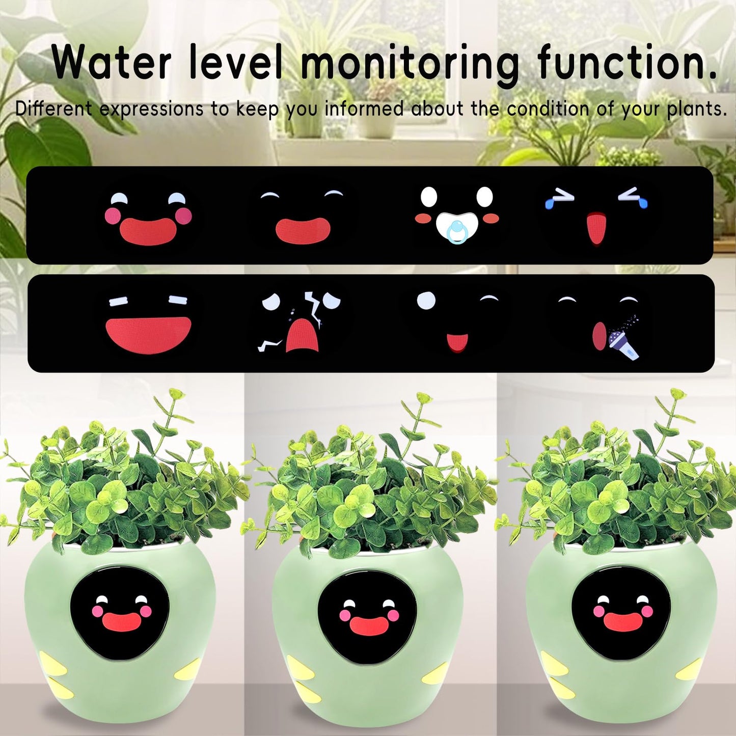 Itigoitie Smart Pet Planter, Smart Plant Pot, 3 Smart Growth Modes, App Plant Detection, and Multiple Expressions Animation,Robot Flower with Feelings, for Desktop Decoration, Gifts (Green)