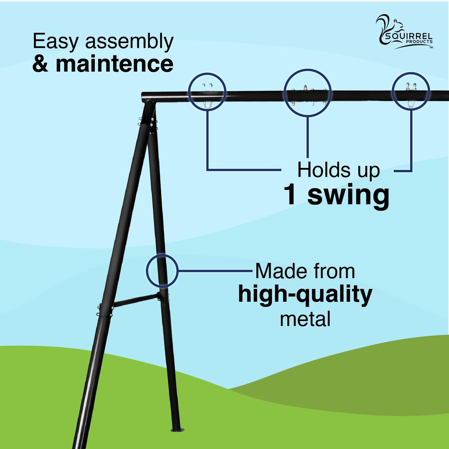 Heavy Duty Swing Set Frame and Assembly Hardware, Outdoor Playground Equipment for Kids, Safe & Durable Metal Swing Stand - Black